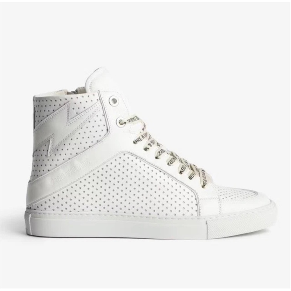 NEW Zadig Voltaire ZV1747 High Top Flash Smooth White Calf Leather Sneakers 41